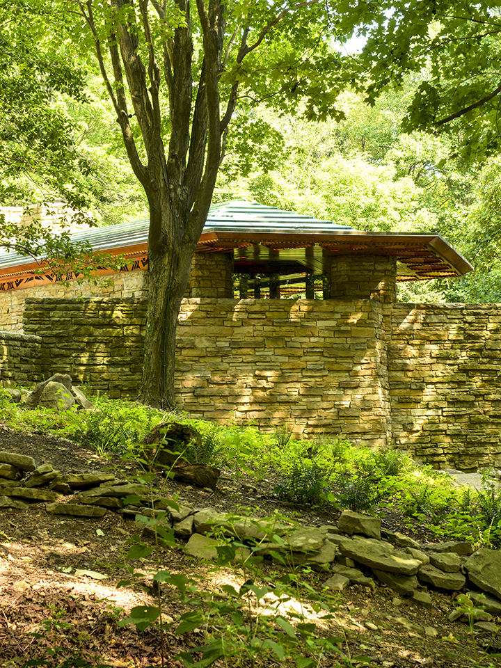 stone wall and house - Kentuck Knob