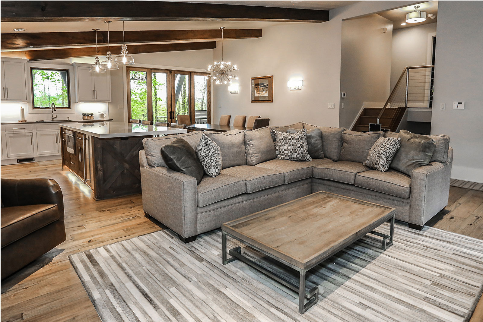 Grey couch and rug in the living room